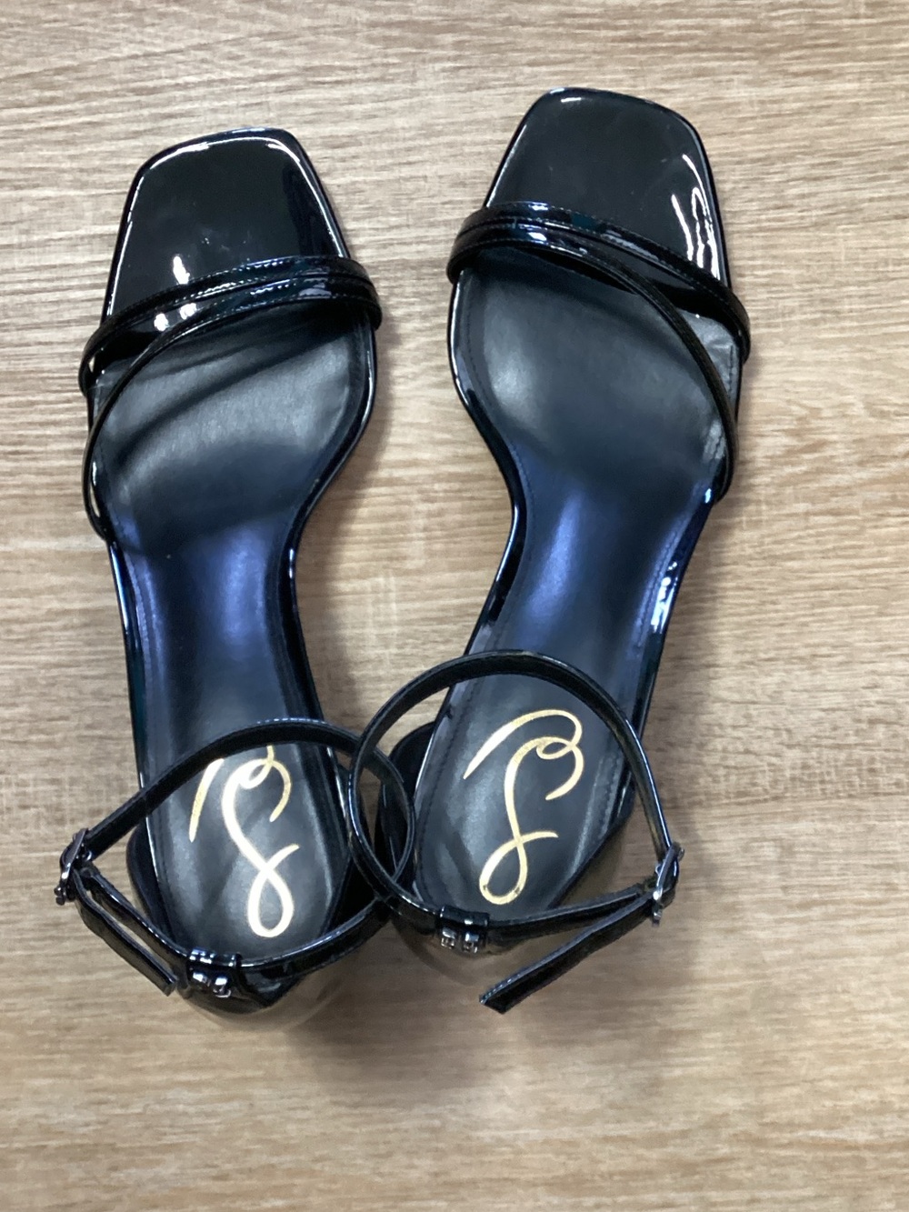 Sam Edelman Black Patent Square-Toe Ankle-Strap Heels - Picture 6 of 10